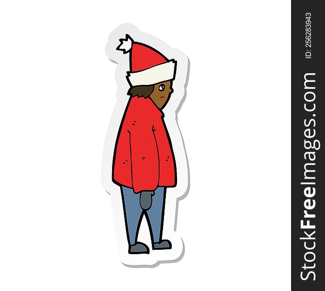 sticker of a cartoon person in winter clothes