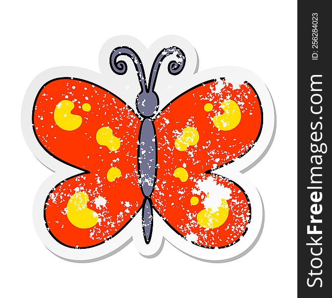 Distressed Sticker Of A Quirky Hand Drawn Cartoon Butterfly