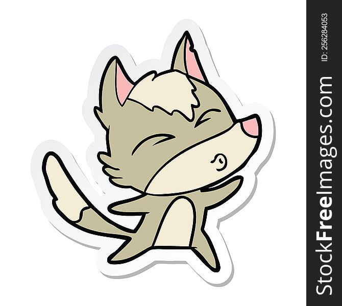Sticker Of A Cartoon Wolf Howling