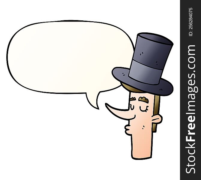 cartoon man wearing top hat and speech bubble in smooth gradient style