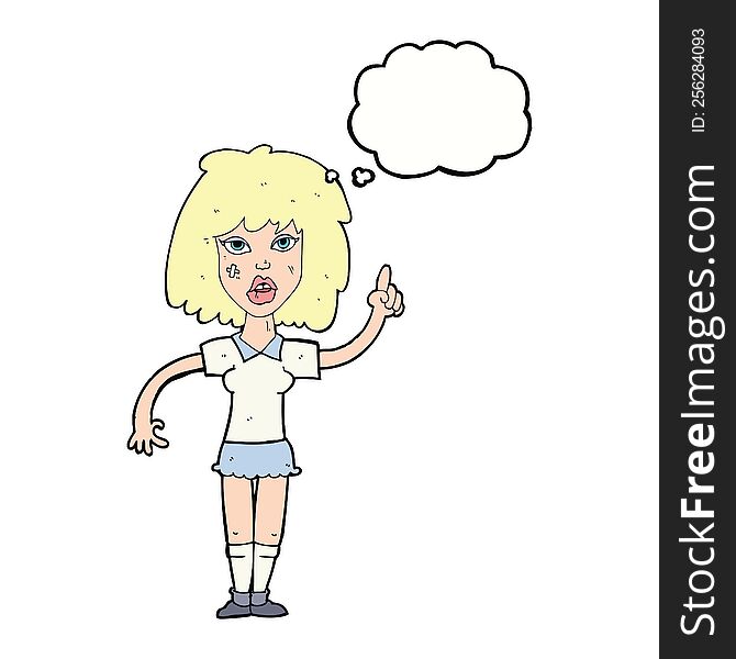 Cartoon Tough Woman With Idea With Thought Bubble