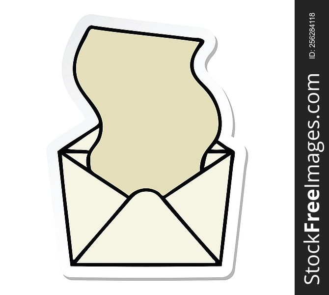 Sticker Of A Quirky Hand Drawn Cartoon Dollar In Envelope