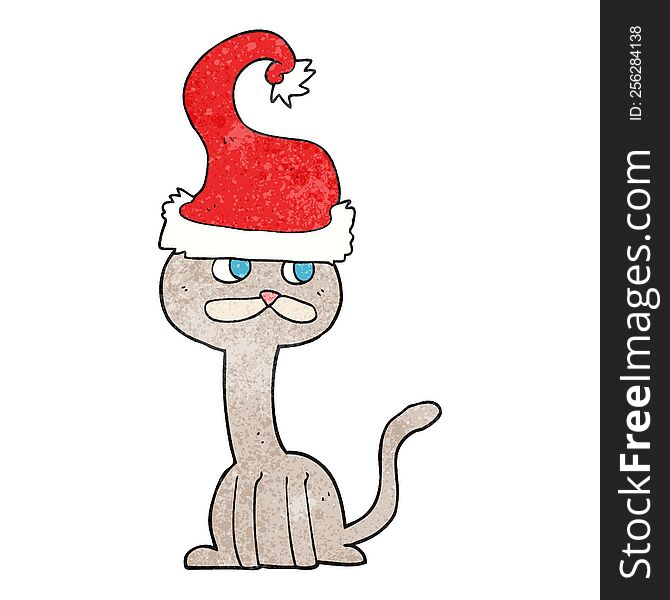 Textured Cartoon Cat Wearing Christmas Hat
