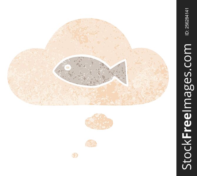 Cartoon Fish Symbol And Thought Bubble In Retro Textured Style