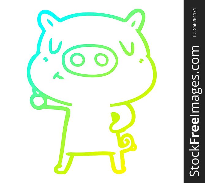 cold gradient line drawing of a cartoon content pig