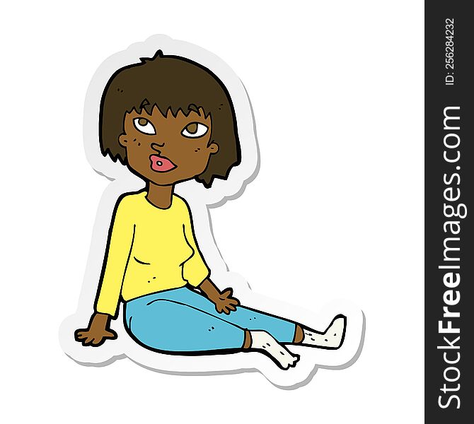 sticker of a cartoon woman sitting on floor