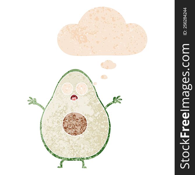 Cartoon Avocado And Thought Bubble In Retro Textured Style