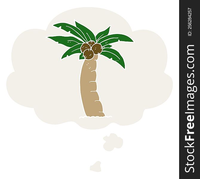 cartoon palm tree with thought bubble in retro style