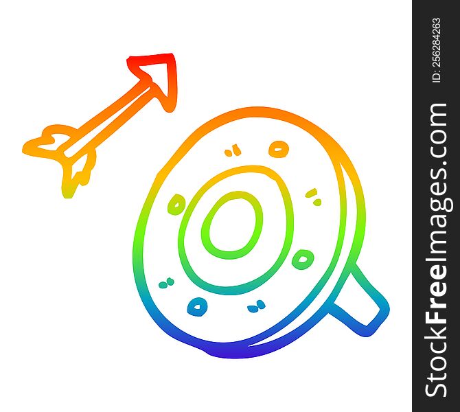 rainbow gradient line drawing of a cartoon shield and arrow