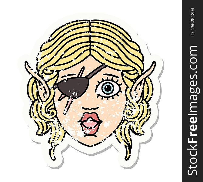 Elf Rogue Character Face Grunge Sticker