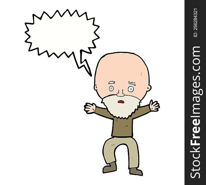 Cartoon Panicking Old Man With Speech Bubble