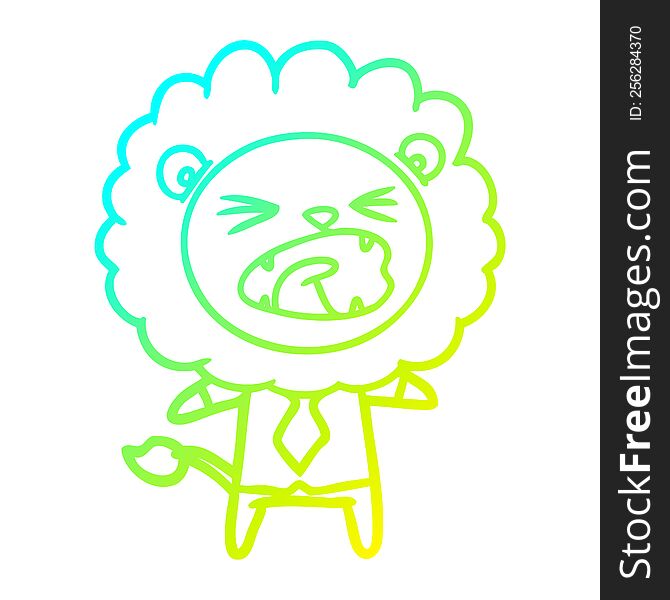 Cold Gradient Line Drawing Cartoon Lion In Business Clothes