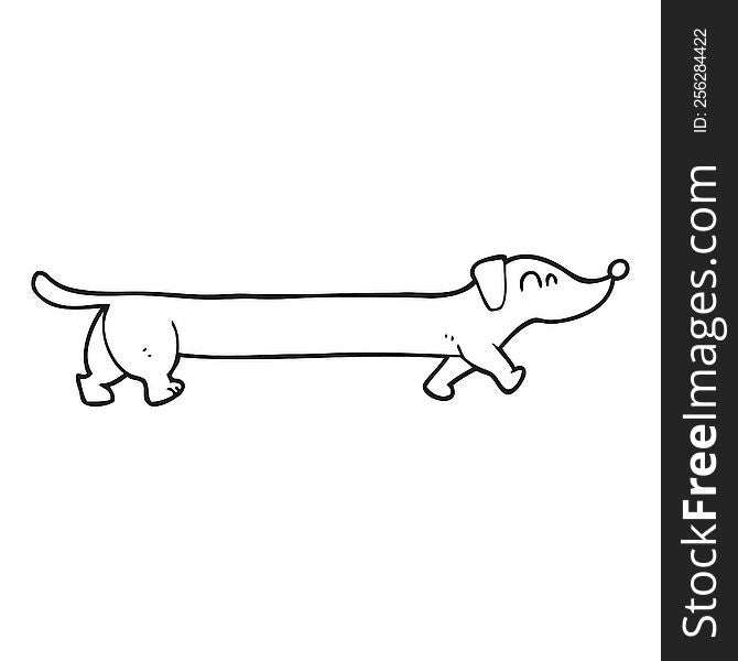 freehand drawn black and white cartoon dachshund