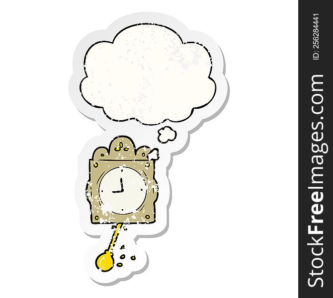 cartoon ticking clock with thought bubble as a distressed worn sticker