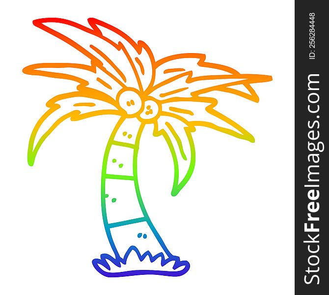 rainbow gradient line drawing of a cartoon palm tree