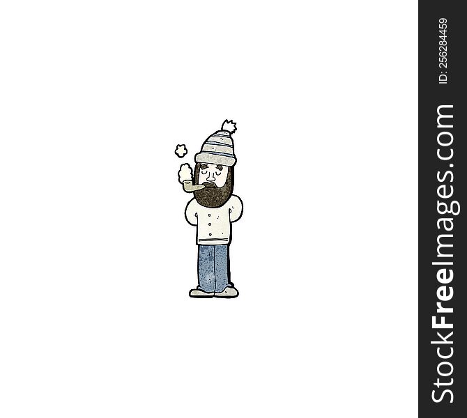 cartoon man with beard smoking pipe