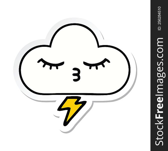 sticker of a cute cartoon thunder cloud