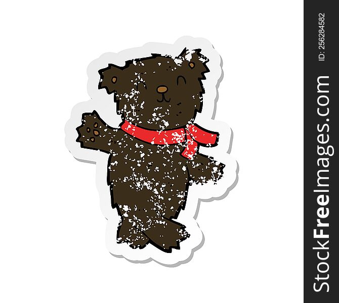 Retro Distressed Sticker Of A Cartoon Waving Teddy Black Bear