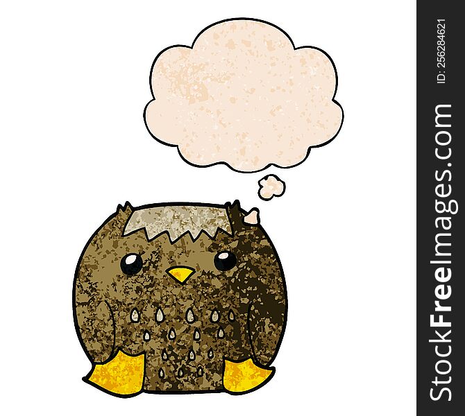 Cartoon Owl And Thought Bubble In Grunge Texture Pattern Style