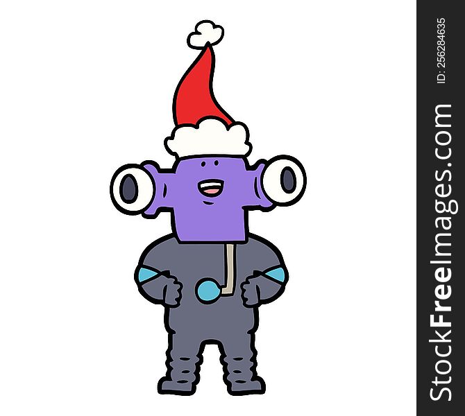 Friendly Line Drawing Of A Alien Wearing Santa Hat