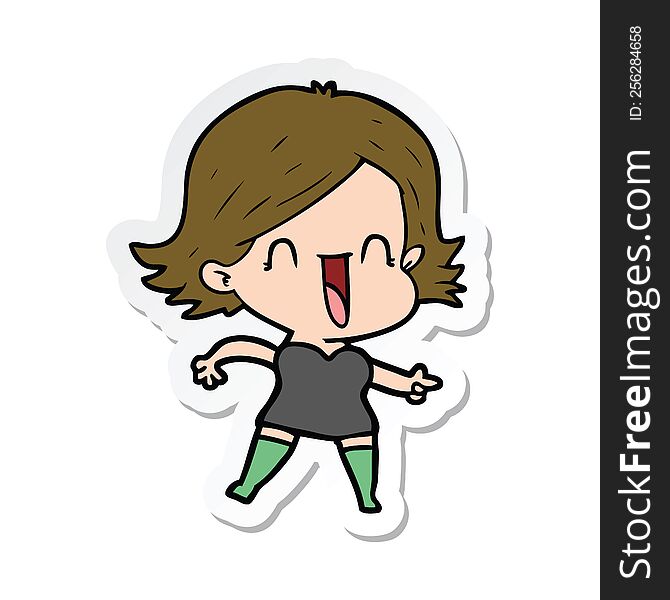 Sticker Of A Cartoon Laughing Woman Pointing