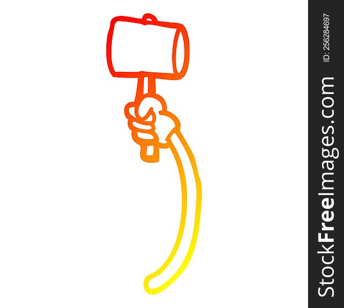 warm gradient line drawing cartoon arm with hammer