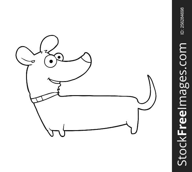 freehand drawn black and white cartoon happy dog