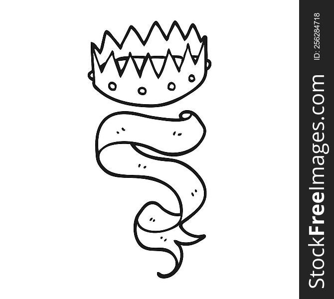 freehand drawn black and white cartoon crown and scroll