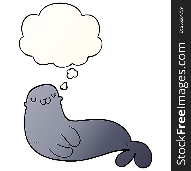 cute cartoon seal with thought bubble in smooth gradient style