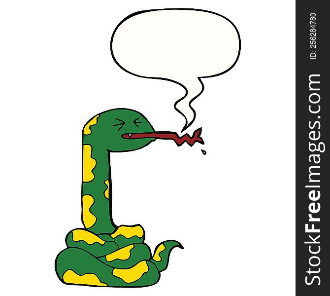 Cartoon Hissing Snake And Speech Bubble