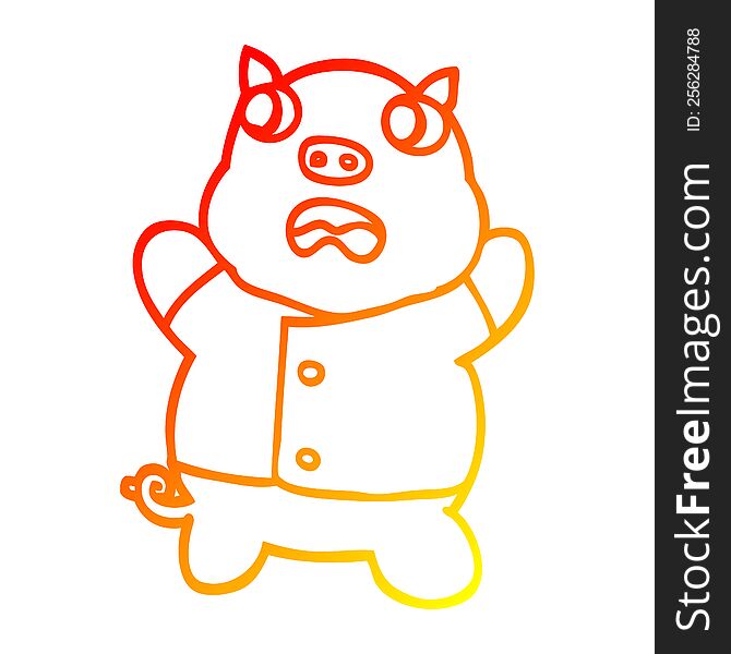 warm gradient line drawing of a cartoon funny pig