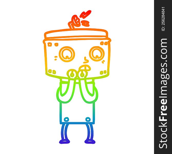 Rainbow Gradient Line Drawing Nervous Cartoon Robot