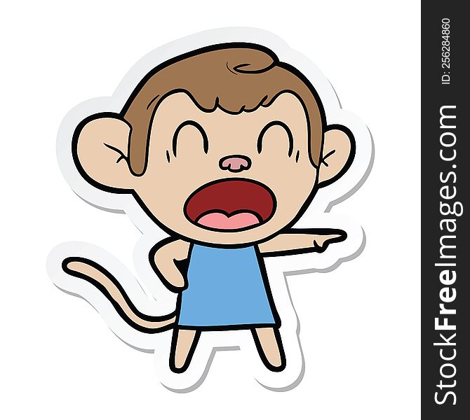 Sticker Of A Shouting Cartoon Monkey Pointing
