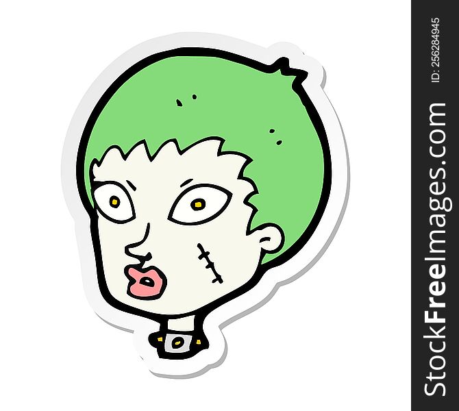 Sticker Of A Cartoon Female Zombie Head