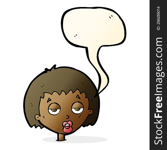 Cartoon Bored Woman With Speech Bubble