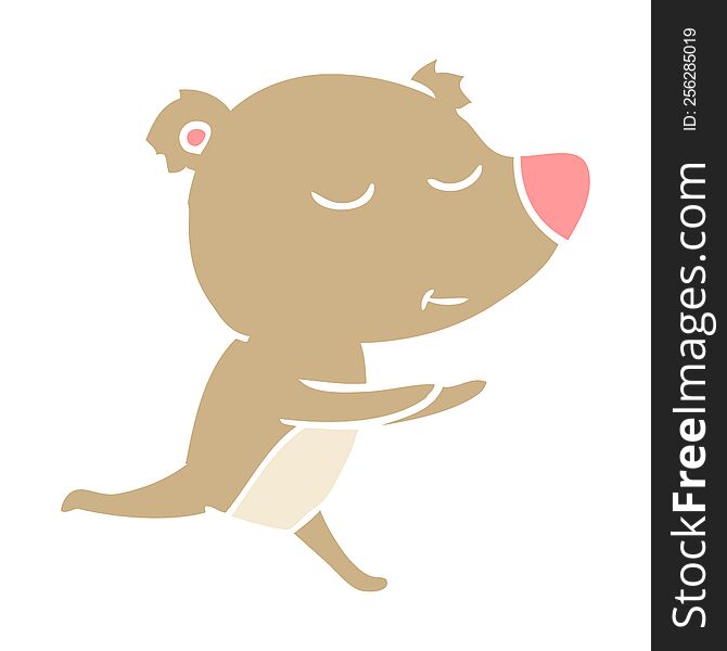 Happy Flat Color Style Cartoon Bear Running