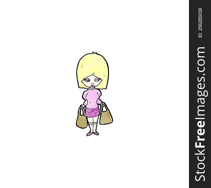 cartoon blond woman with shopping bags