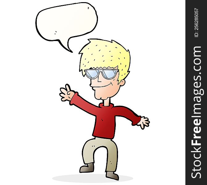Cartoon Waving Cool Guy With Speech Bubble