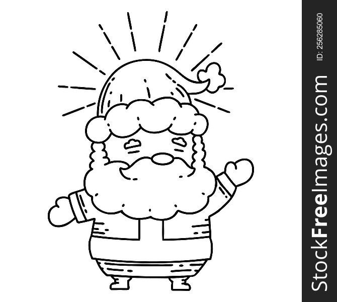 Traditional Black Line Work Tattoo Style Santa Claus Christmas Character