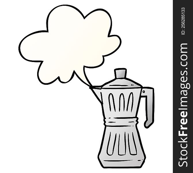 Cartoon Espresso Maker And Speech Bubble In Smooth Gradient Style