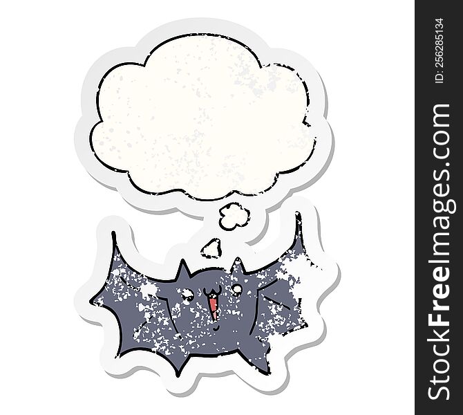Cartoon Happy Vampire Bat And Thought Bubble As A Distressed Worn Sticker
