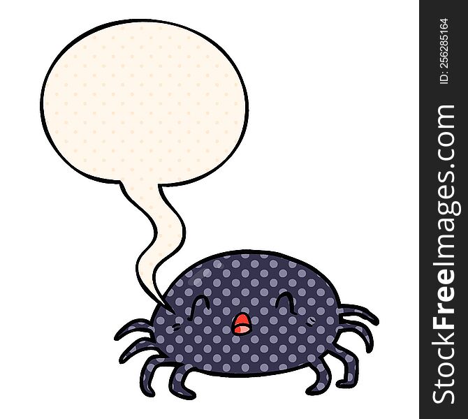Cartoon Halloween Spider And Speech Bubble In Comic Book Style