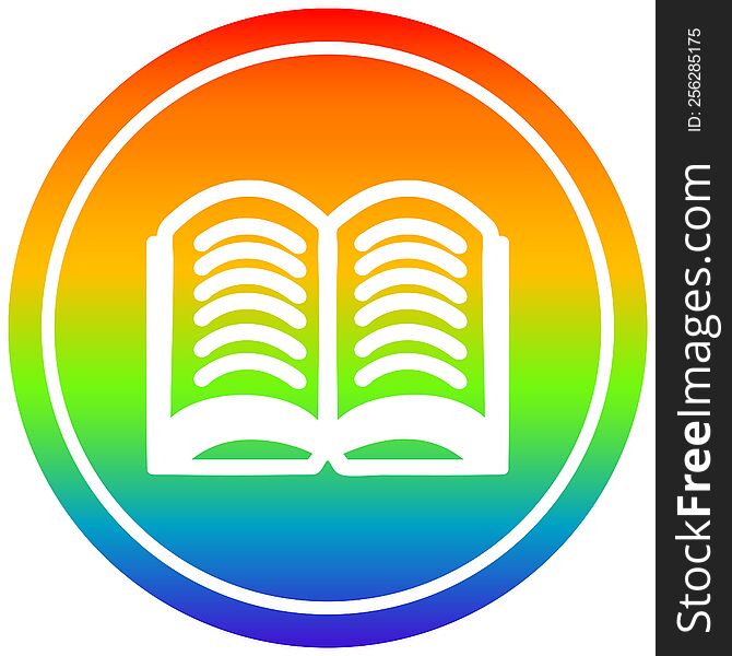 open book circular icon with rainbow gradient finish. open book circular icon with rainbow gradient finish