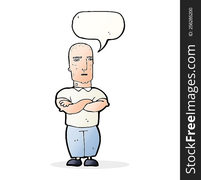 cartoon annoyed bald man with speech bubble