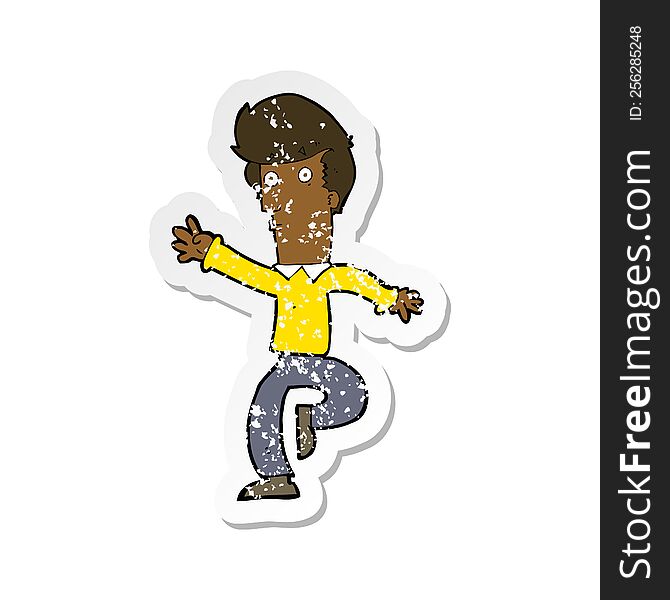 retro distressed sticker of a cartoon rushing man