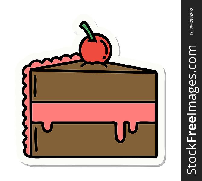 Tattoo Style Sticker Of A Slice Of Chocolate Cake