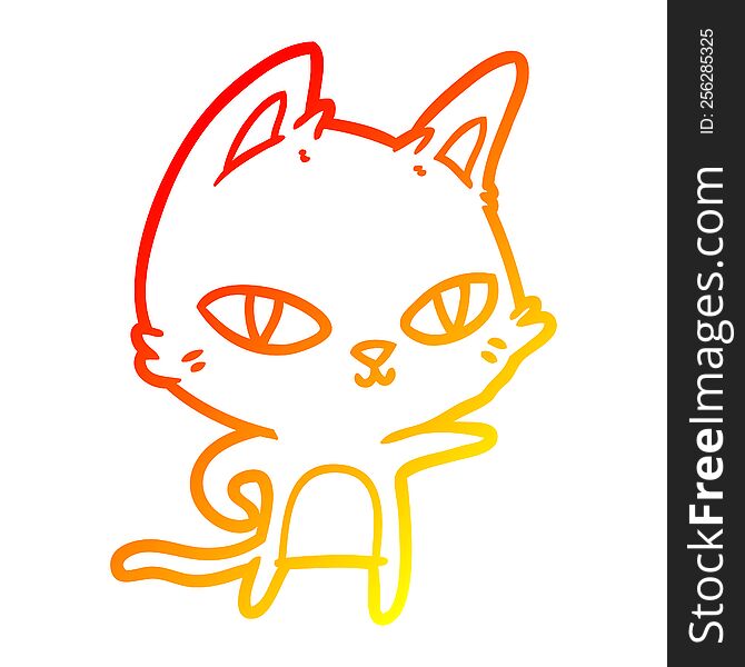 Warm Gradient Line Drawing Cartoon Cat Staring