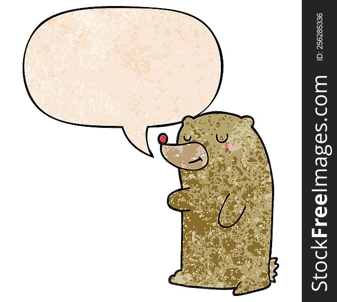 Cute Cartoon Bear And Speech Bubble In Retro Texture Style