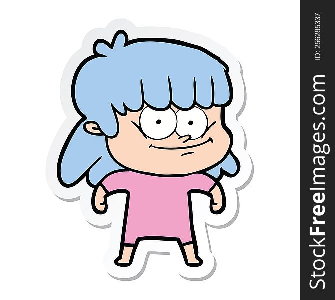 sticker of a cartoon smiling woman