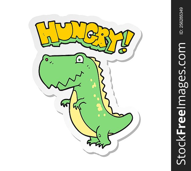 sticker of a cartoon hungry dinosaur